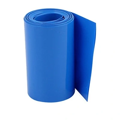 Abbildung von sourcing map 95 mm Flache Breite 2,1 m Länge PVC Schrumpfschlauch Blau für 18650 Akkupack