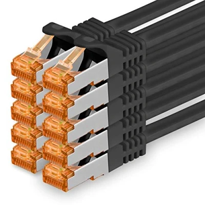 Abbildung von 1aTTack.de 5m Cat.7 Netzwerkkabel Schwarz 10 Stück Gigabit Ethernet LAN Kabel 10000 Mbit S Patchkabel Cat7 FTP PIMF Schirmung LSZH Rohkabel Rj45 Stecker Cat 6a x 5 Meter