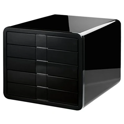 Abbildung von HAN Schubladenbox i BOX, Schreibtischbox mit 5 Schubladen für Formate bis A4/C4, moderne Designbox Ordnung am Schreibtisch, 1551 13, schwarz