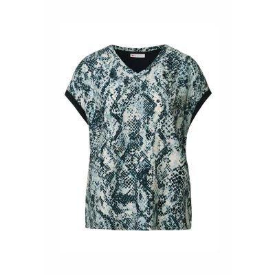 Abbildung von STREET ONE Damen 3227178 Gemustertes V Neck Shirt, Arona Blue, 42