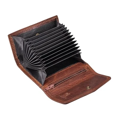 Abbildung von STILORD Kreditkartenetui aus Leder Cognac kleine Echtleder Brieftasche mit RFID Mini Portemonnaie für 12 EC Karten Slim Wallet &#039;Holden&#039;