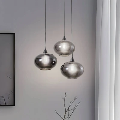 Abbildung von Aufhängung 3 Lampen Treppe Ferno D61cm Metall und schwarzes Glas Menzzo
