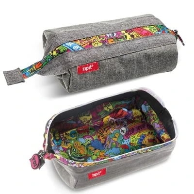 Abbildung von ZIPIT Lenny Federmäppchen Großes Mäppchen für Schule und Büro Etui, Kosmetiktasche mit breite Öffnung Federmappe Grau