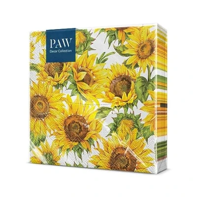 Abbildung von PAW Servietten 3 lagig (33 x 33 cm) I 20 Stück Perfekt für Geburtstage, Partys, Meetings Herbst Tischdekoration Bunte Papierservietten Sonnenblumen Gelbe Blütenblätter Dancing Sunflowers