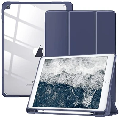 Abbildung von TiMOVO Hülle Kompatibel Mit Neu ipad 9. Gen 2021/8. 2020/7. 2019 10,2 Zoll, Stifthalter Trifold Ständer Lederhülle Unterstützt Auto Schlaf/Wach Schutzhülle Marineblau