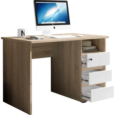 Abbildung von PRIMUS 1 Schreibtisch mit Schubladen, Sonoma Eiche Optik / Weiß Bürotisch Computertisch fürs Homeoffice Stauraum und offenem Ablagefach 110 x 75 65 cm (B/H/T)