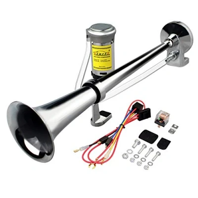 Abbildung von GAMPRO 12V 150db LKW hupe, Chrom Zink Dual Trompete Air Horn mit Kompressor für alle Fahrzeuge Lörries Züge Boote Cars Vans (weiß), Autos