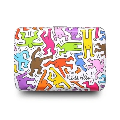 Abbildung von OGON Aluminium Geldbörse Smart Case V2 Einfache Lagerung Metallverschluss Kartenetui mit RFID Schutz Bis zu 10 Karten und Banknoten (Print Keith Haring Color)