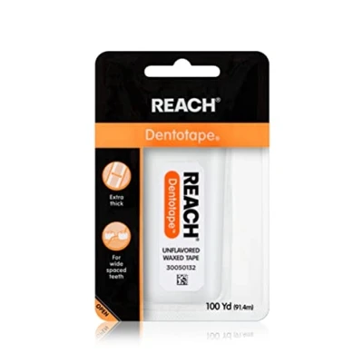 Abbildung von Reach Dentotape Zahnseide, gewachst, mit extra breiter Reinigungsfläche für große Zahnzwischenräume, geruchsneutral, 91,4 m