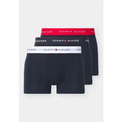Abbildung von Tommy Hilfiger Herren 3er Pack Boxershorts Trunks mit Logobund, Mehrfarbig (Primary Red/White/Desert Sky), S