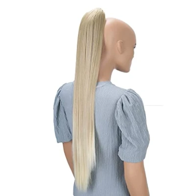 Abbildung von CAISHA 70cm Extralang Clip On Haarteil Zopf Pferdeschwanz Hitzebeständig Synthetik Glatt Hellblond H161