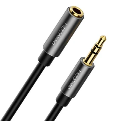 Abbildung von deleyCON 5m Klinke Audio Stereo AUX Kabel Verlängerungskabel 3,5mm Klinkenkabel Audiokabel Verlängerung Metallstecker Handy Smartphone Tablet Kopfhörer HiFi Receiver (Extra Dünn &amp; Flexibel)