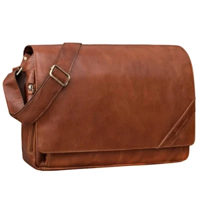 Abbildung von STILORD &#039;Nick&#039; Umhängetasche Leder Herren Damen Unitasche 15.6 Zoll Laptoptasche Aktentasche Bürotasche Vintage Büffel Leder, Farbe:maraska braun