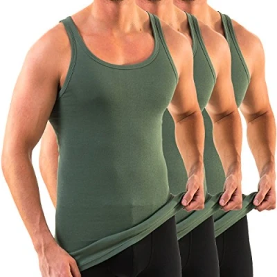 Abbildung von HERMKO 3007 3er Pack extralanges Herren Unterhemd (+10 cm) Tank Top aus 100% Bio Baumwolle, Größe:D 5 = EU M, Farbe:Olive