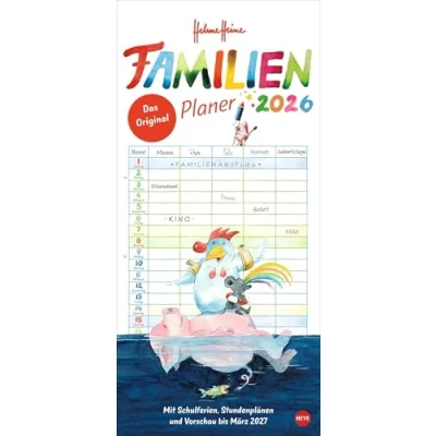 Abbildung von Helme Heine: Familienplaner 2026: Familienkalender mit 5 Spalten. Liebevoll illustrierter Familien Wandkalender Schulferien und Stundenplänen. (Familienplaner Heye)