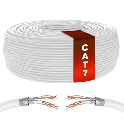 Abbildung von Mr. Tronic Cat 7 Ethernet Kabel 25m, 100% Kupfer Hochgeschwindigkeits Kabel, Innenbereich Bulk LAN Netzwerkkabel ohne RJ45 Stecker 28AWG, SFTP geschirmtes Internetkabel (25 Meter, Weiß)