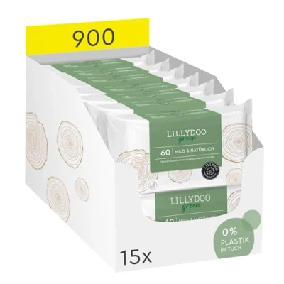 Abbildung von LILLYDOO green Natürliche Feuchttücher, 900 Stück (15 x 60), 100% plastikfreies Tuch, ohne Parfüme (FSC Mix)