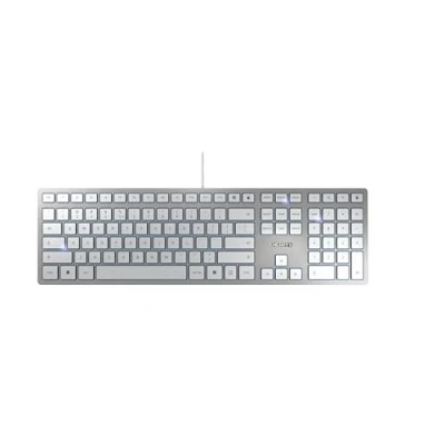Abbildung von CHERRY KC 6000 SLIM, Ultraflache Design Tastatur, EU Layout (QWERTY), Kabelgebunden (USB A Anschluss), Leise Tasten, Langlebige Beschriftung, Silber