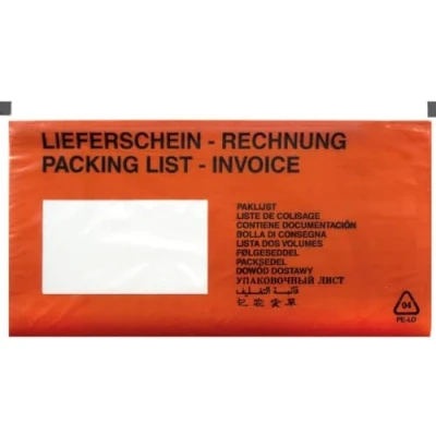 Abbildung von Netuno 50 transparente Lieferscheintaschen rot DL 239x 131 mm rote Begleitpapiertaschen Dokumententaschen Rechnungstaschen Pakettaschen für Lieferscheine Begleitpapiere Garantiekarten