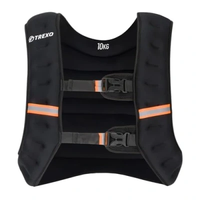 Abbildung von TREXO Weighted Training Vest 10kg Fill Steel Balls Universal Size Reflective Straps Running Strength Black WV 10