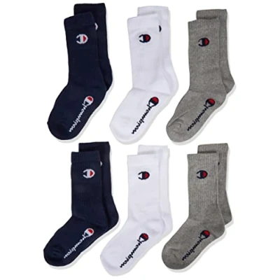 Abbildung von Champion Unisex Socks Basics 6pk Crew Füßlinge, Marineblau/Weiß/Klar Melange Grau, 27 30 EU