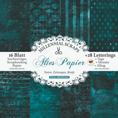 Abbildung von Altes Papier Noten, Zeitungen, Briefe TEAL ANTIK: Scrapbooking Decoupage &amp; Junk Journal Zubehör I Zum Ausschneiden Mit Letterings Karten Basteln DIY Geschenk Tagebuch Deko