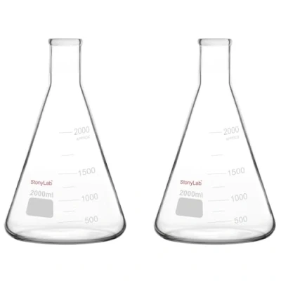 Abbildung von stonylab Erlenmeyerkolben, 2er Pack 2000 ml Schmalhals Schwerwandiges Borosilikatglas Erlenmeyerkolben Labor Glaswaren