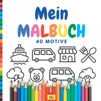 Abbildung von Mein Malbuch für unter 3 Euro (fast): Ausmalbuch kleine Kinder ab 1 Jahr mit 40 Motiven zum kritzeln, malen und ausmalen