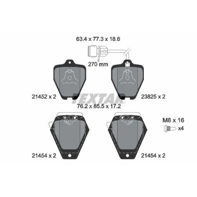 Abbildung von TEXTAR 2145201 Bremsbelagsatz mit integriertem Verschleißwarnkontakt Bremssattelschrauben Zubehör, Ausgleichsgewichten AUDI: A8 D2