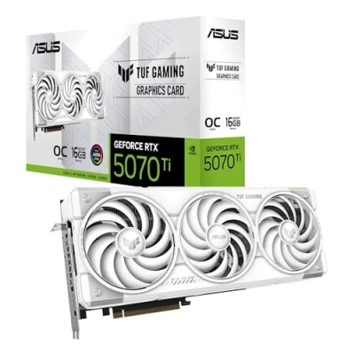 Abbildung von ASUS TUF Gaming GeForce RTX 5070 Ti 16GB GDDR7 WHITE OC Edition Grafikkarte (NVIDIA DLSS 4, 2,5 Slot Design, SSF, PCIe 5.0, 3X DisplayPort 2.1b, 2X HDMI weiß, RTX5070TI O16G GAMING)