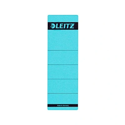 Abbildung von Leitz Rückenschild selbstklebend für Standard und Hartpappe Ordner, 10 Stück, 80 mm Rückenbreite, Kurzes breites Format, 62 x 192 mm, Papier, blau, 16420035