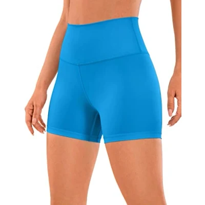 Abbildung von CRZ Yoga Naked Feeling Damen Kurze Leggings High Waist Blickdicht Fithess Shorts Radlerhose Sporthose 10cm Madagaskar Blau 40