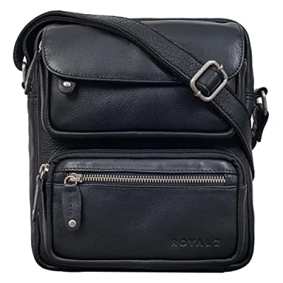Abbildung von ROYALZ &#039;Florida&#039; Schultertasche Herren Klein Leder Vintage Look Kleine Umhängetasche Männer mini Messenger Bag Ledertasche, Farbe:Schwarz