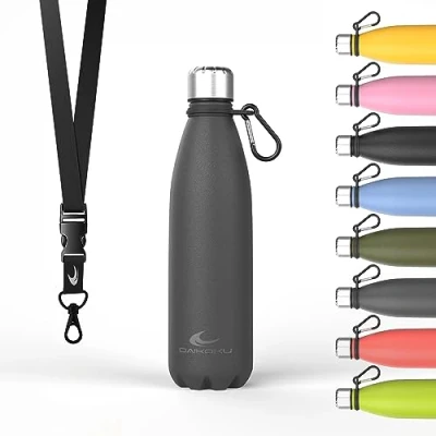 Abbildung von Daikoku Edelstahl Wasserflasche 100% Auslaufsicher Hält 12 Stunden Heiß, 24 Kalt BPA Frei und Gesund Modische Farbe, Ideal für Alltag Outdoor Grau 500 ML