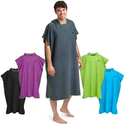 Abbildung von Fit Flip Surf Poncho Mikrofaser Umkleidehilfe Strand Badeponcho für Erwachsene Handtuch schnelltrocknend Strandponcho Surfer Surfponchos Ultraleicht (Größe L, Dunkelgrau/Grün)