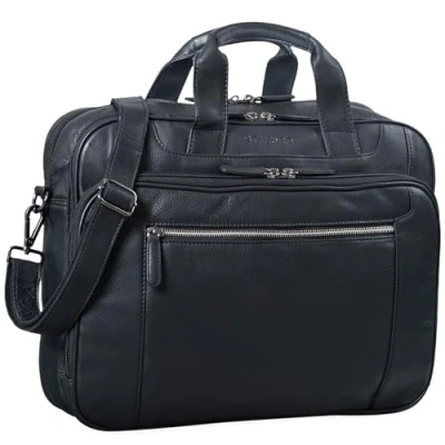 Abbildung von STILORD Herren Businesstasche aus Leder schwarz große 15,6 Zoll Laptoptasche Männer Aktentasche Vintage Umhängetasche Rindsleder &#039;Nelson&#039;