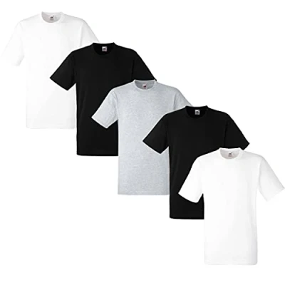 Abbildung von Fruit of the Loom Herren Regular Fit T Shirt Heavy Cotton Tee 5 Pack,2Weiss/2Schwarz/1Grau M