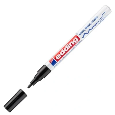 Abbildung von edding 751 Glanzlackmarker schwarz 1 Lackmarker Rundspitze 2 mm Lackstift für Glas, Stein, Holz, Kunststoff und Papier wasserfest, stark deckend
