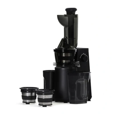 Abbildung von H.Koenig GSX24 Vertikaler Obst und Gemüsesaft Extraktor Saftpresse mit Vitamin +, BPA frei, 82 mm breiter Mund, 50 Umdrehungen, 400 W, Silber