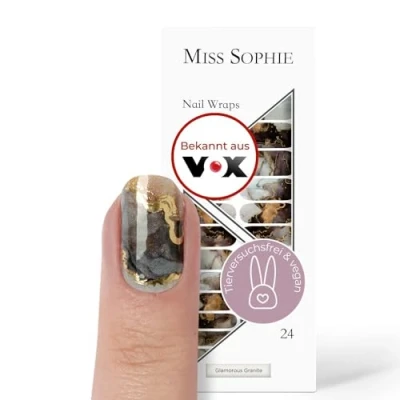 Abbildung von Miss Sophie Nagelfolie Glamorous Granite Muster, Metallic, Grau, Nail Wraps 24 ultra dünne selbstklebende langanhaltende Nagelfolien