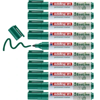 Abbildung von edding 21 Ecoline Permanentmarker grün 10 Stifte Rund Spitze 1,5 3 mm schnell trocknender Permanent Marker wasserfest, wischfest für Karton, Kunststoff, Holz, Metall Universalmarker