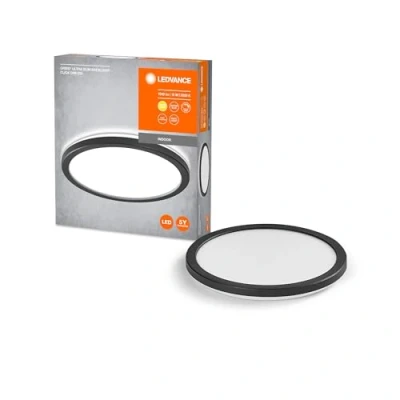 Abbildung von LEDVANCE ORBIS Ultra Slim Deckenleuchte 235mm, schwarz, 15W, 1640lm, homogenes, warmweißes Licht (3000K) + Hintergrundlicht, dreistufige Dimmbarkeit über Wandschalter, ultraflach, Schutzklasse IP20