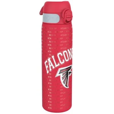 Abbildung von Ion8 Stahl Trinkflasche, 600 ml, Auslaufsicher, Einhandöffnung, Sichere Verriegelung, Spülmaschinenfest, Klappdeckel, Tragegriff, Leicht zu Reinigen, Langlebig, NFL Falcons Design