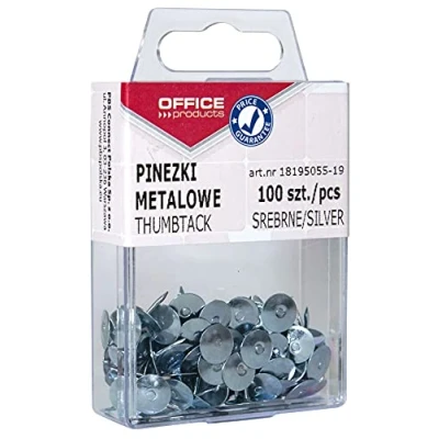 Abbildung von OFFICE PRODUCTS 18195055 19 Metallene Reißnägel Rund / 100 Stück/silbern/in der Packung/ Stück in Hängebox/für Büro oder DIY/Reißzwecken