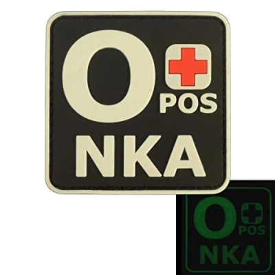 Abbildung von Glow Dark OPOS O+ NKA Blood Type No Known Allergies Tactical Morale PVC Rubber Touch Fastener Patch