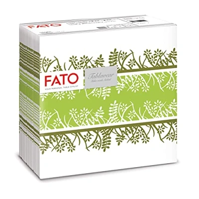 Abbildung von Fato, Trockene Papierservietten, Airlaid, Textileffekt, Packung mit 50 Servietten, Größe 40x40 gefaltet in 4, Garten Pistazien Muster