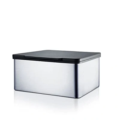 Abbildung von blomus MENOTO Feuchttücherbox aus mattiertem Edelstahl, mit praktischem Kunststoffeinsatz, exklusive Optik, modernes Badaccessoire, hochwertig (H / B T: 7 x 14,9 13,2 cm, 68821)