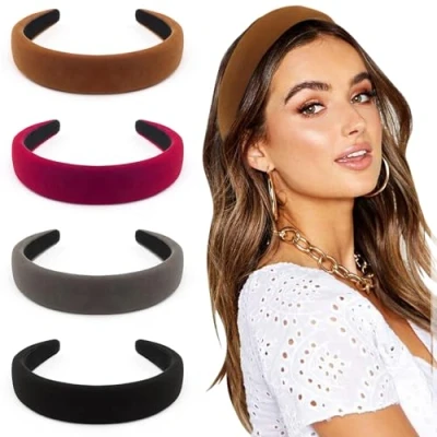 Abbildung von DRESHOW 4 Stück Stirnbänder für Damen und Mädchen Samtweich Stirnband Mode Boho Breite Haarbänder Anti Rutsch Haarschmuck