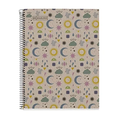 Abbildung von Miquelrius Recycelter Spiralblock A4 80 Blatt g Raster 5 x mm 1 farbiger Streifen Recyceltes Karton Hardcover Mond Design, Öko Optik