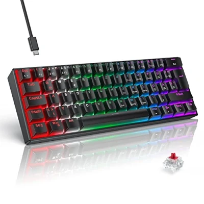 Abbildung von TECURS Mechanische Gaming Tastatur, Tastatur 60 Prozent QWERTZ Rote Schalter für PC Gamer und Arbeits, 61 Tasten Kabelgebundene Windows/PS5/PS4, Schwarz